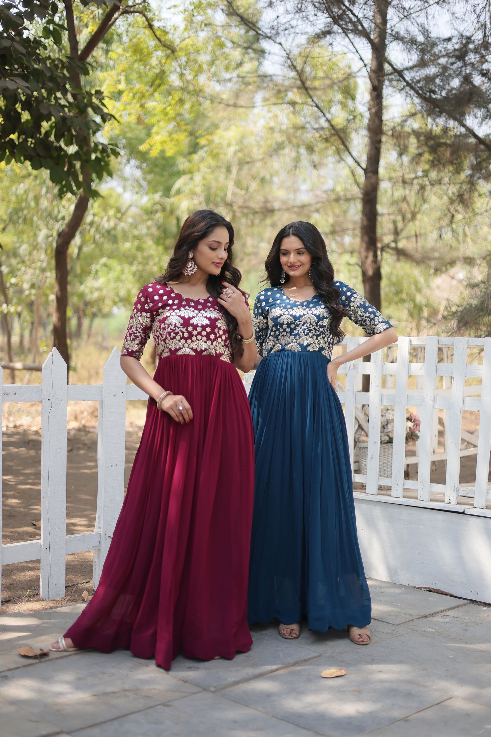 KA 1105 Faux Blooming Embroidery Party Wear Gown Wholesalers In Delhi